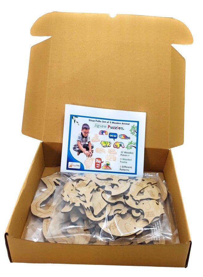 ستيبس تو دو مجموعة ألغاز تركيب الصور الخشبية من StepsToDo، تتكون من 5 قطع. مجموعة ألغاز حيوانات قابلة للتلوين، مناسبة للتعليم المبكر والتعليم المنزلي. ألعاب تعليمية مونتيسوري (32 قطعة + 5 إطارات خشبية) بخمسة أنماط مختلفة. - Image 3